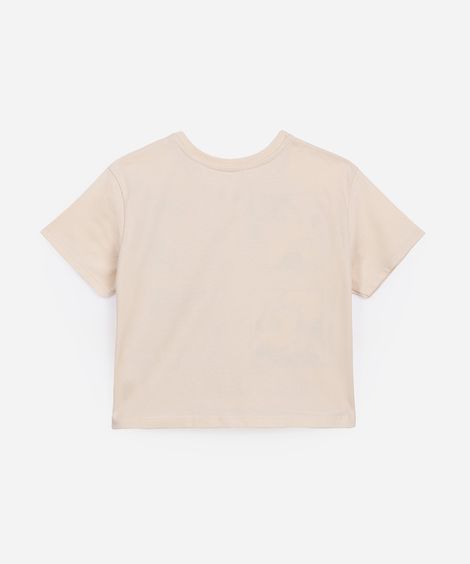 camiseta de algodão infantil mickey e minnie bege