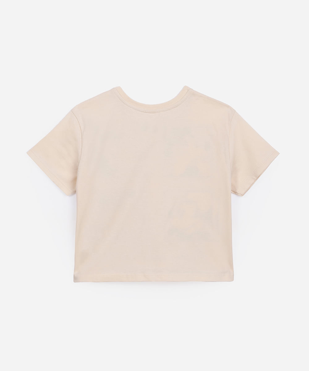 camiseta de algodão infantil mickey e minnie bege