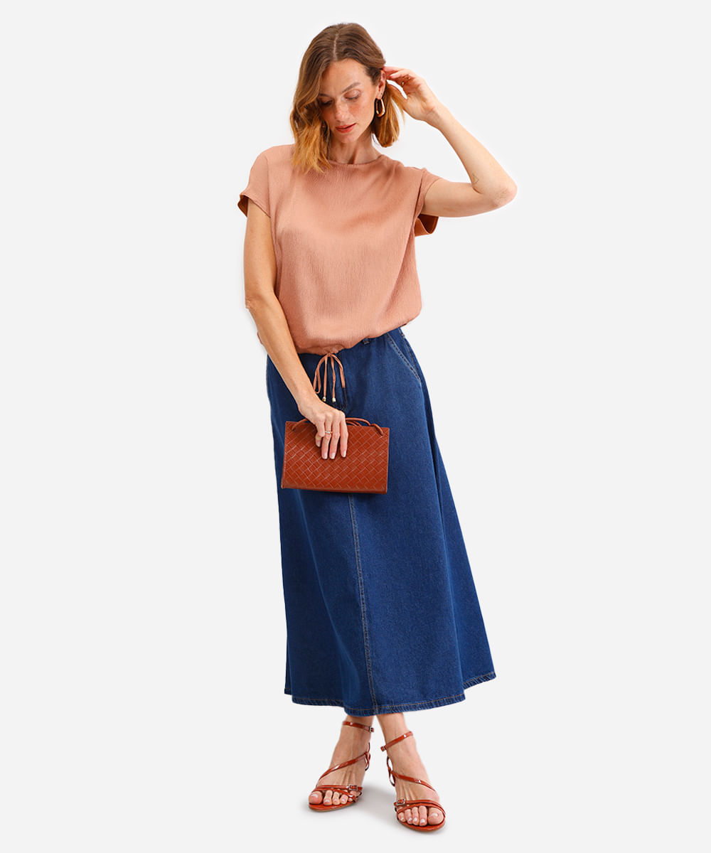 blusa feminina texturizada com amarração marrom