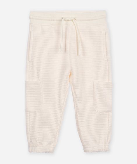 calça jogger infantil de moletom texturizada off white