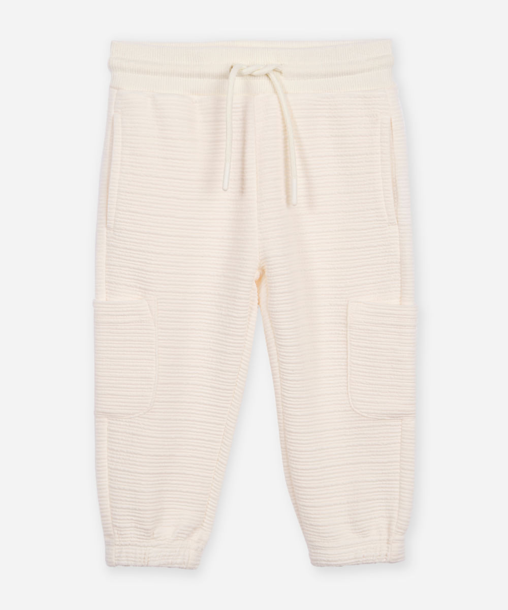calça jogger infantil de moletom texturizada off white