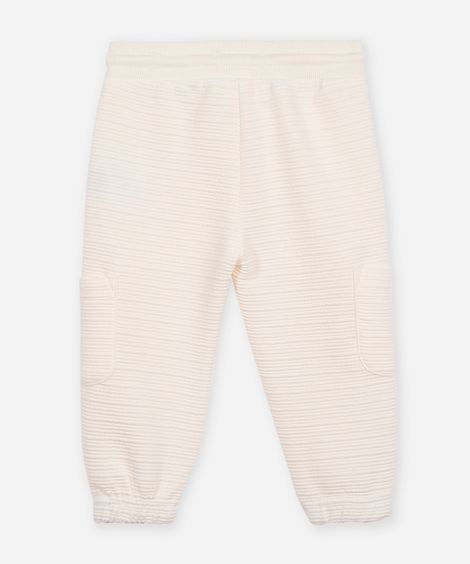 calça jogger infantil de moletom texturizada off white
