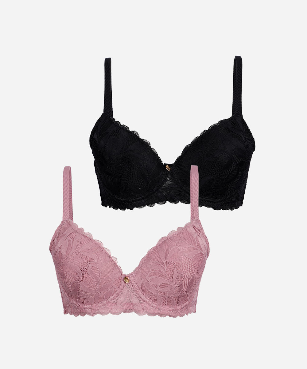 kit de 2 sutiãs meia taça feminino com renda floral colorido