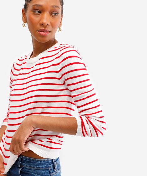 suéter de tricot básico listrado - vermelho