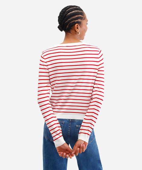 suéter de tricot básico listrado - vermelho