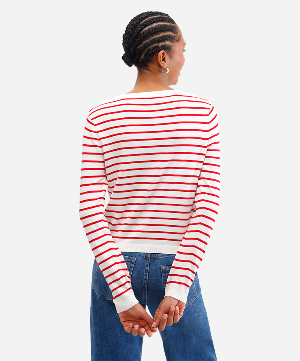 suéter de tricot básico listrado - vermelho