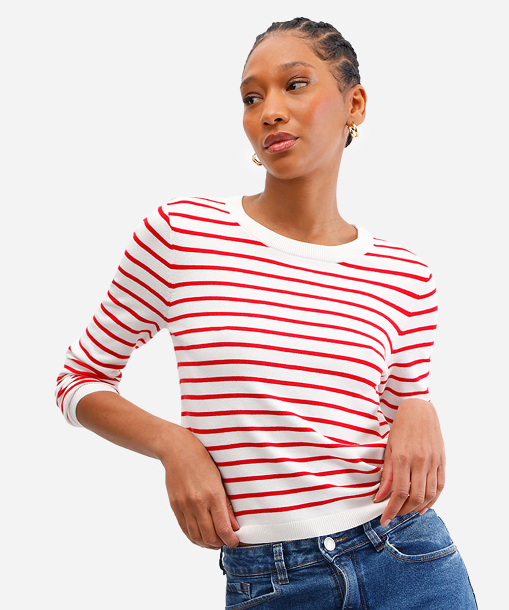 suéter de tricot básico listrado - vermelho
