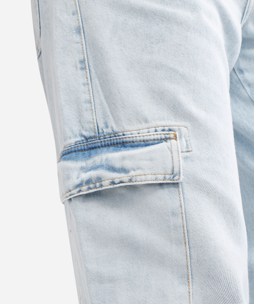 calça cargo jeans cintura alta azul