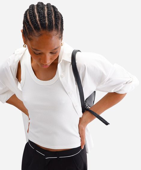 regata básica feminina de viscose canelada off white