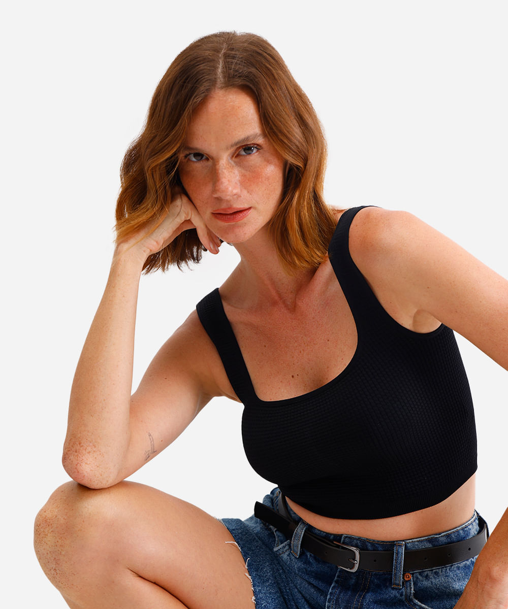 cropped básico feminino texturizado preto