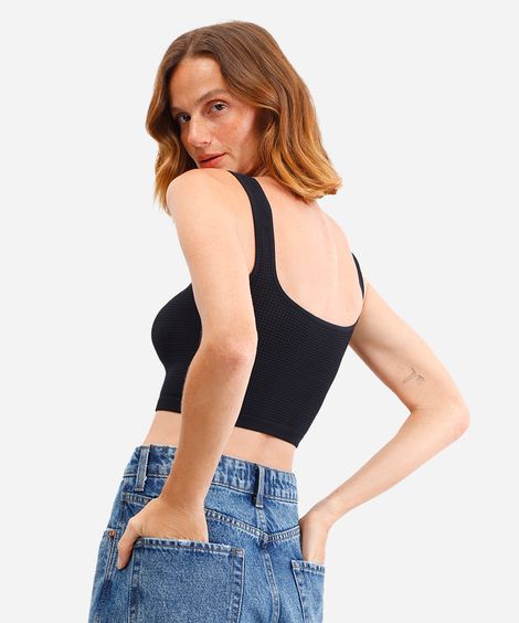 cropped básico feminino texturizado preto