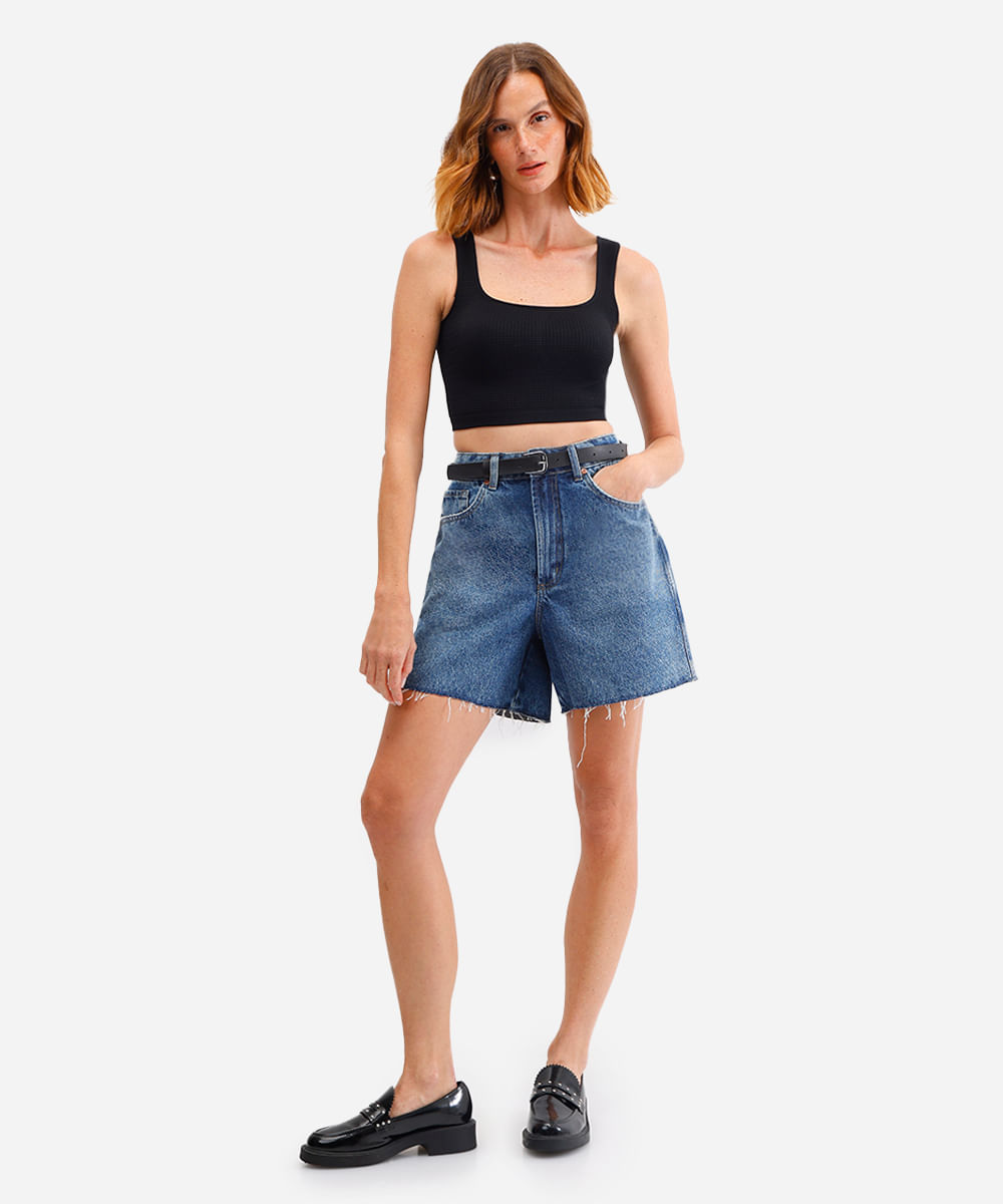cropped básico feminino texturizado preto