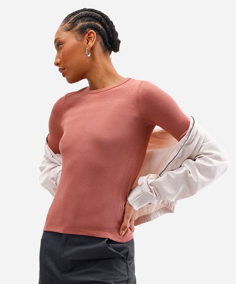 blusa feminina de viscose canelada rosa