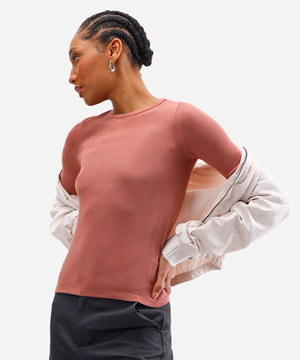 blusa feminina de viscose canelada rosa