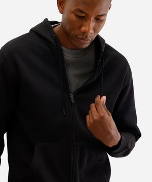 jaqueta básica masculina de moletom com capuz preta