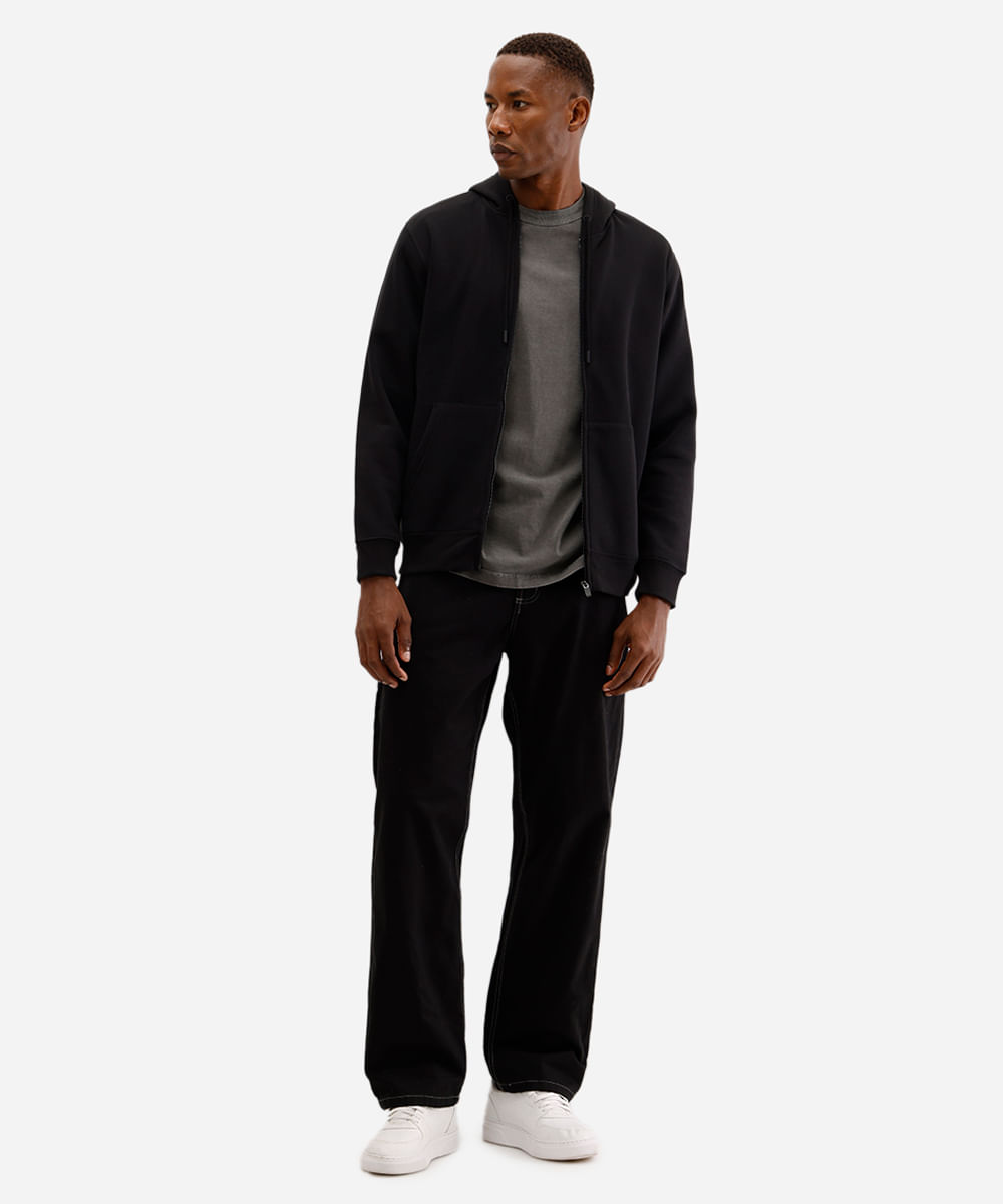 jaqueta básica masculina de moletom com capuz preta