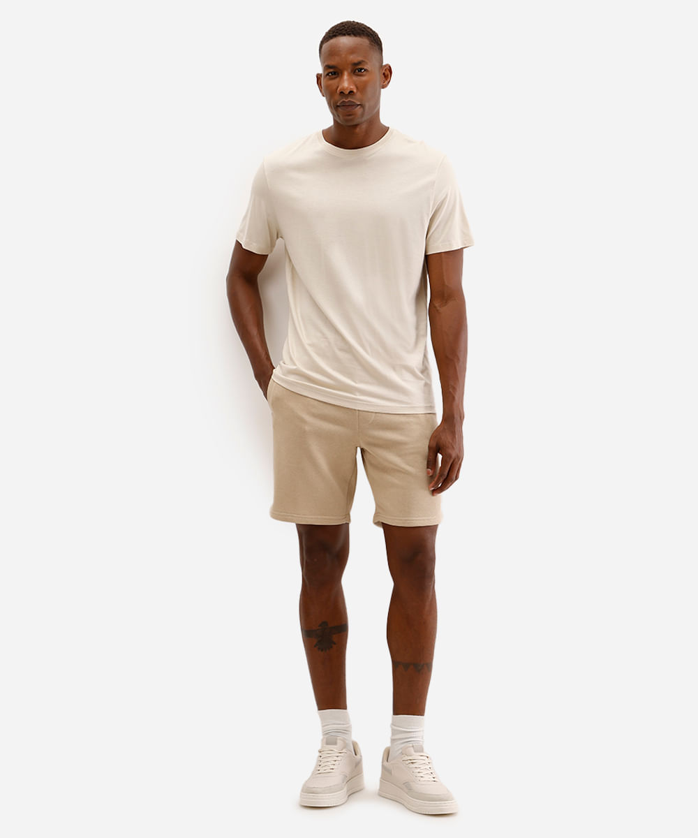 bermuda jogger masculina de moletom básica bege