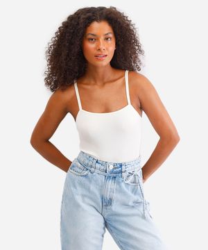 body básico feminino de poliamida canelado off white