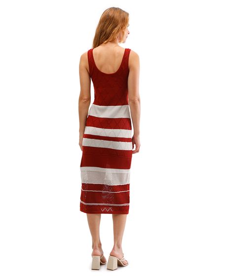 vestido midi de tricot alça fina listrado laranja