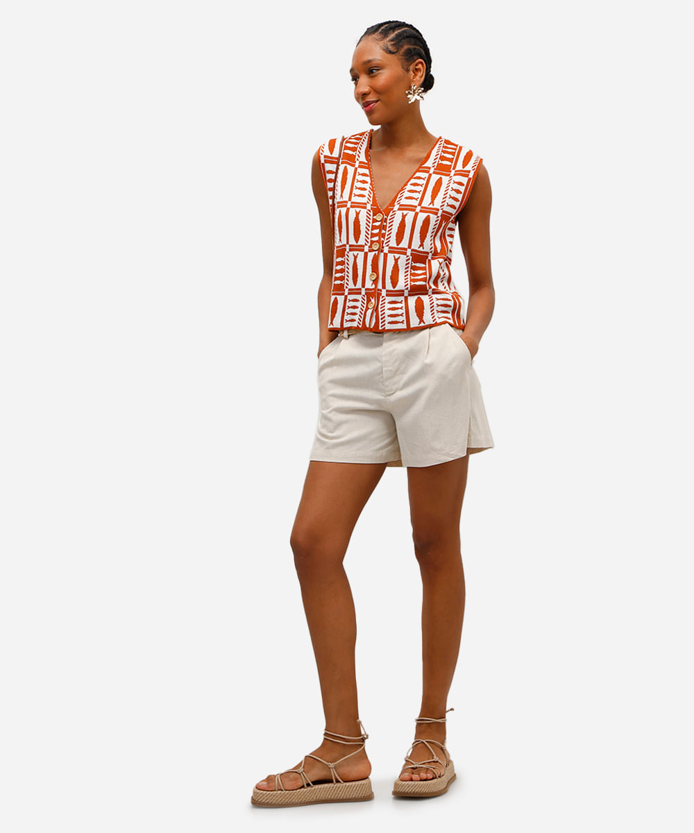 colete feminino de tricot estampado laranja