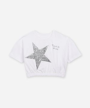 camiseta de algodão infantil estrela metalizada off white