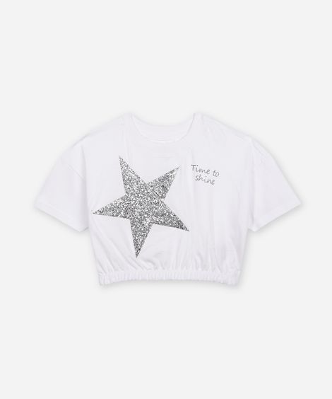 camiseta de algodão infantil estrela metalizada off white