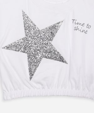 camiseta de algodão infantil estrela metalizada off white