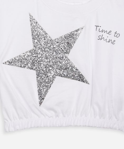 camiseta de algodão infantil estrela metalizada off white