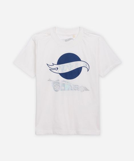 camiseta de algodão infantil hot wheels holográfico off white