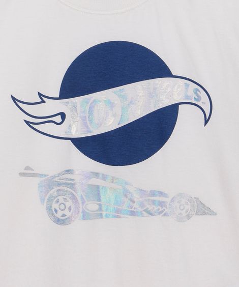 camiseta de algodão infantil hot wheels holográfico off white