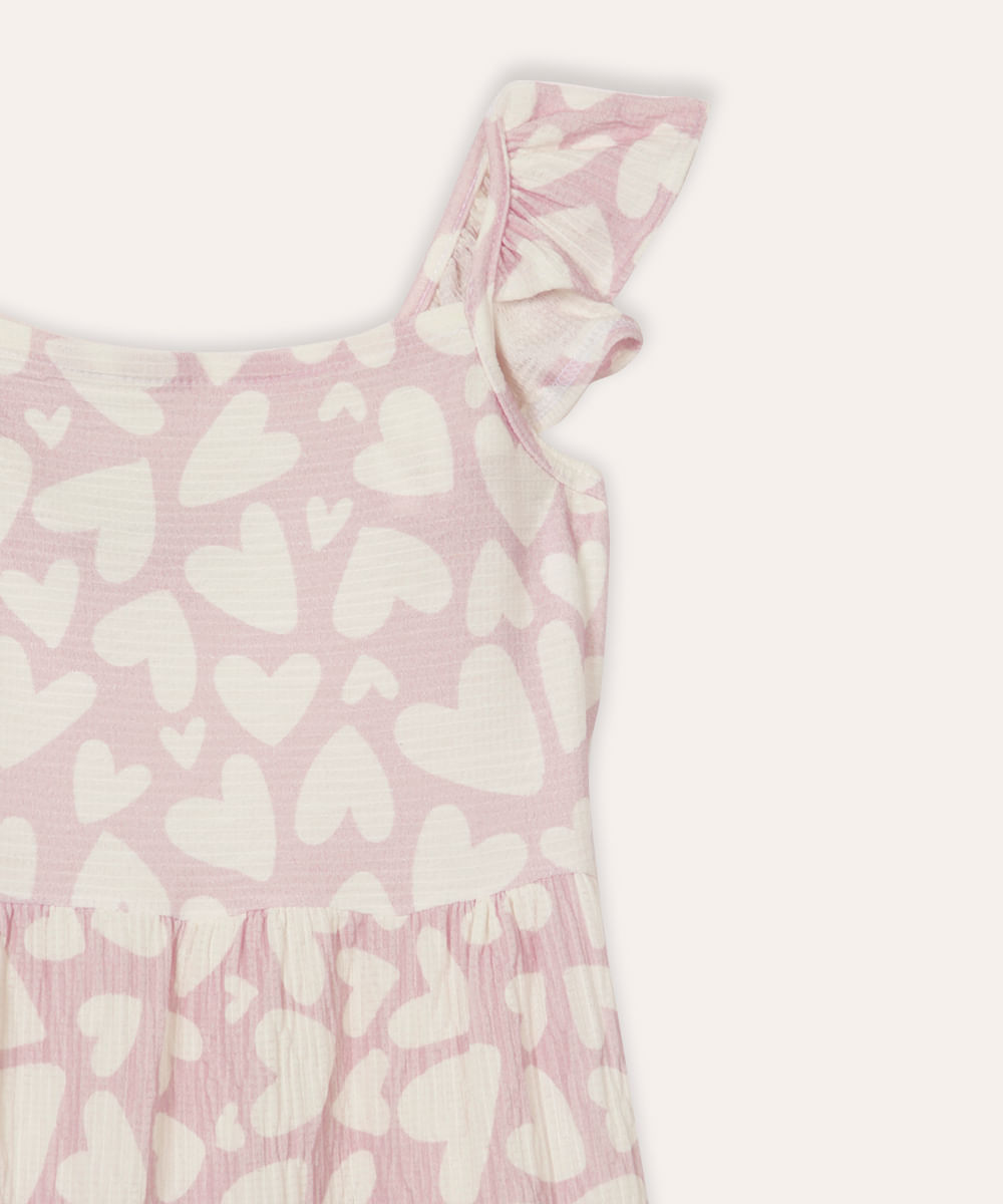 vestido infantil corações alça babados rosa