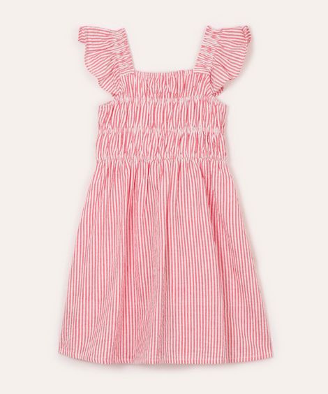 vestido midi infantil listrado vermelho