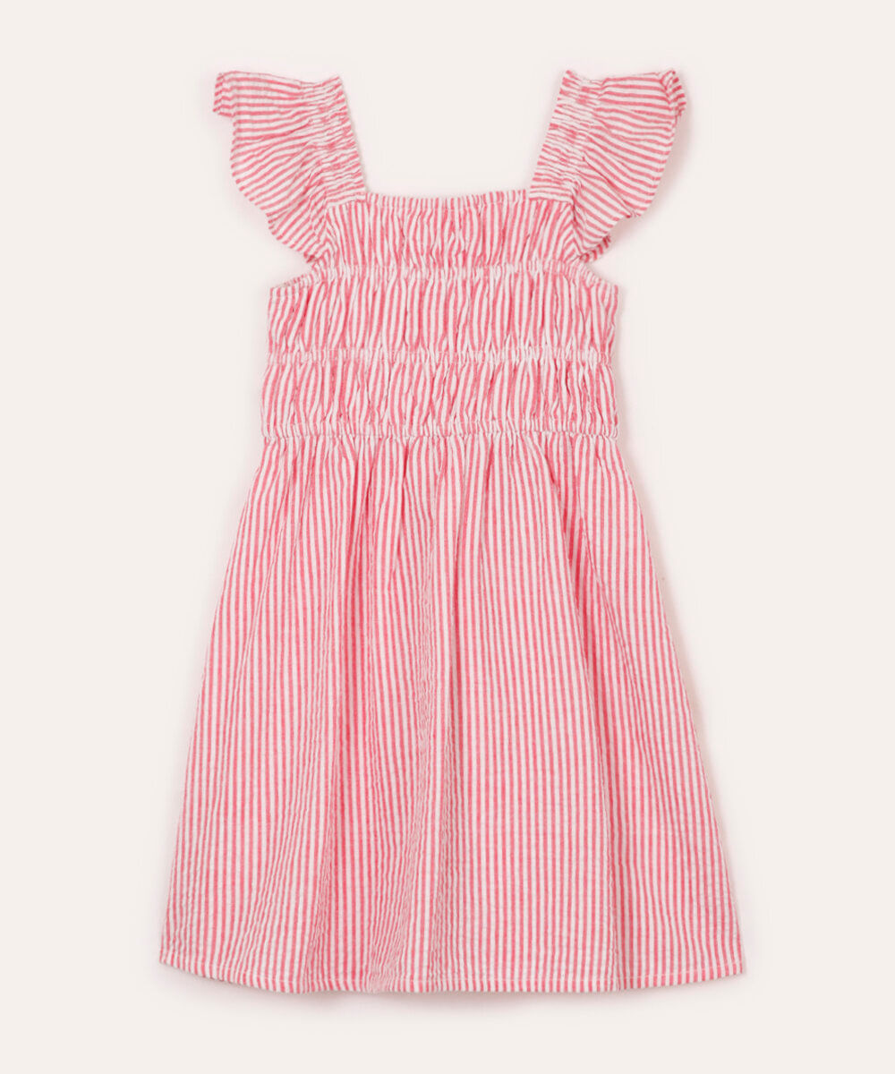 vestido midi infantil listrado vermelho