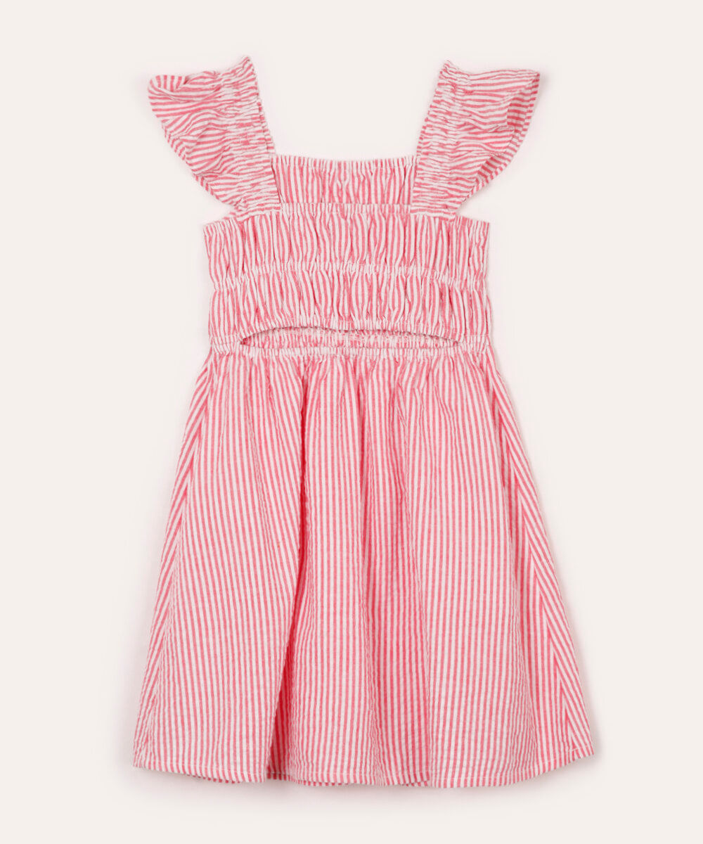 vestido midi infantil listrado vermelho