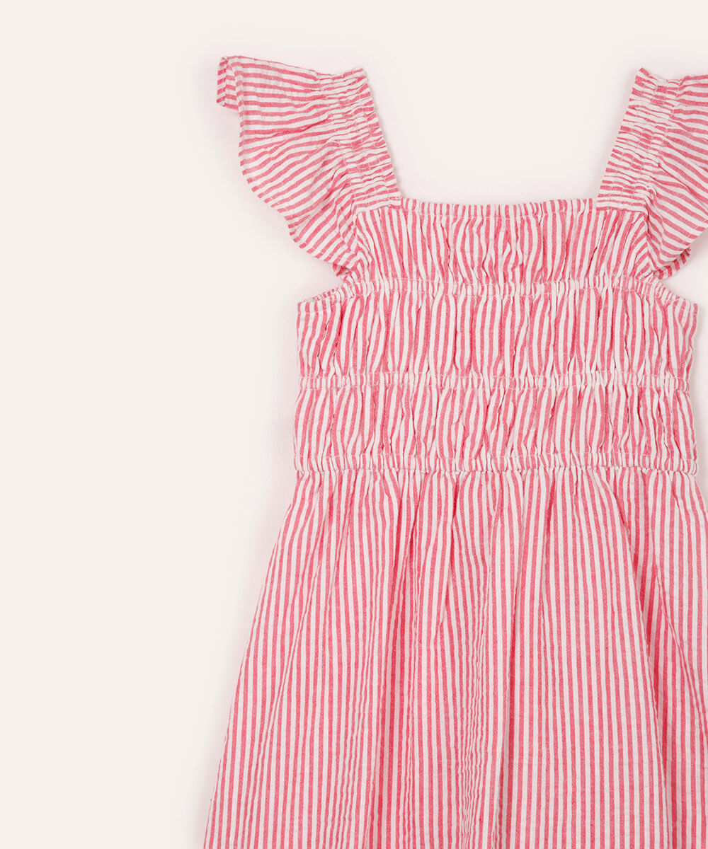vestido midi infantil listrado vermelho