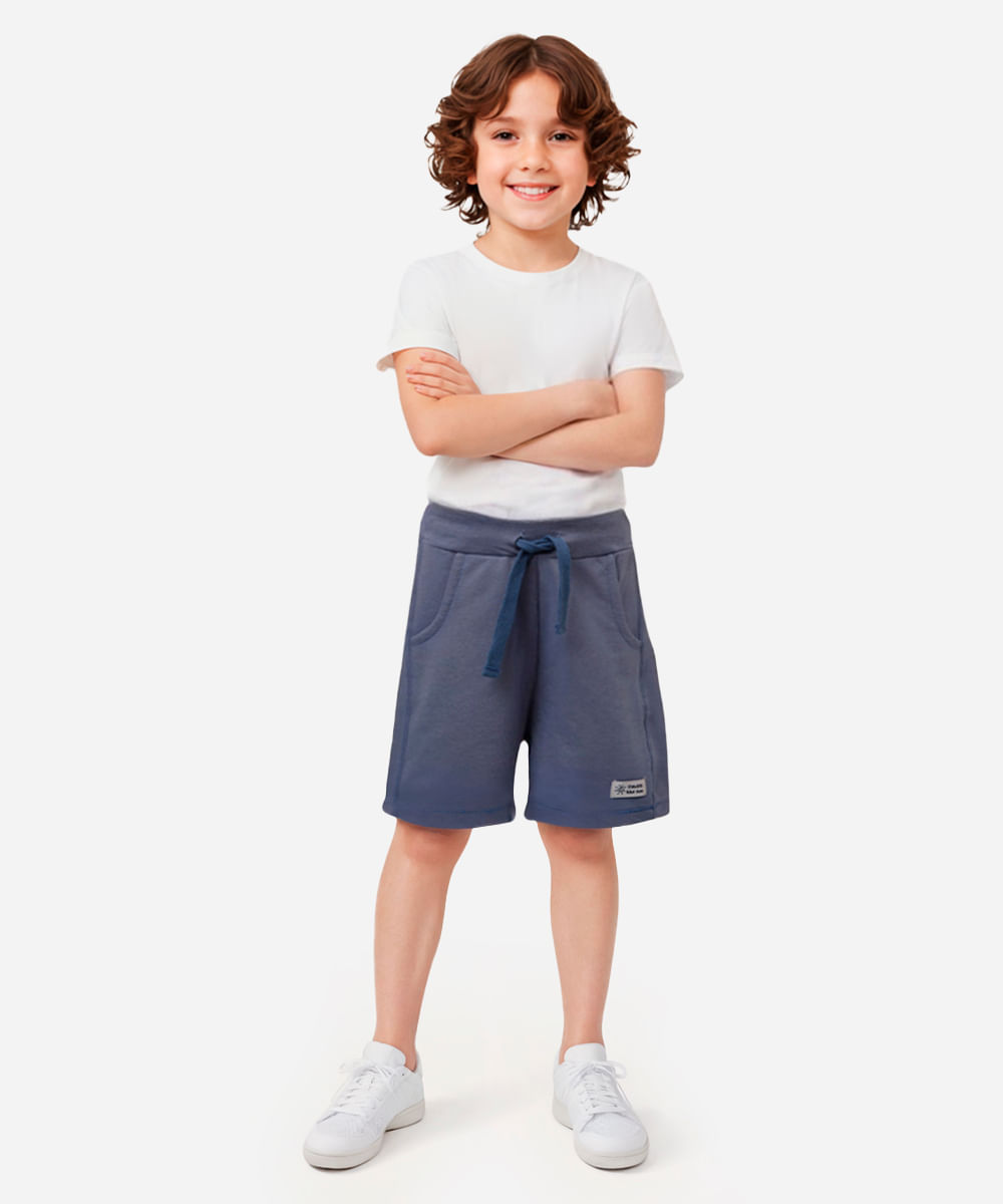 short de moletom infantil cós com elástico azul