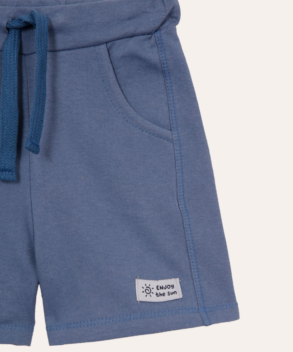 short de moletom infantil cós com elástico azul