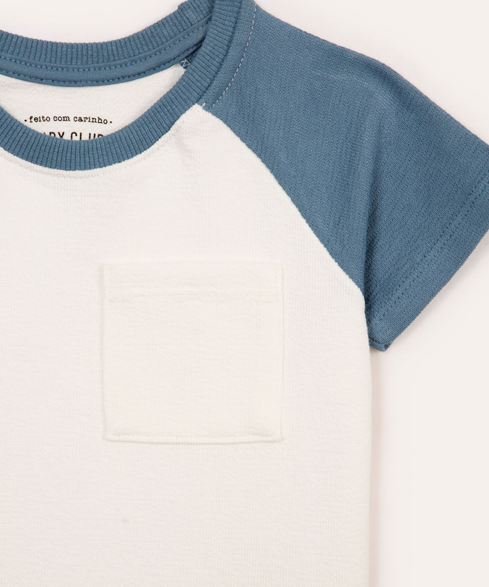 camiseta de algodão infantil manga raglan bicolor azul