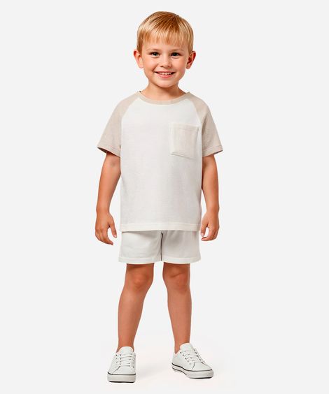 camiseta de algodão infantil manga raglan bicolor bege