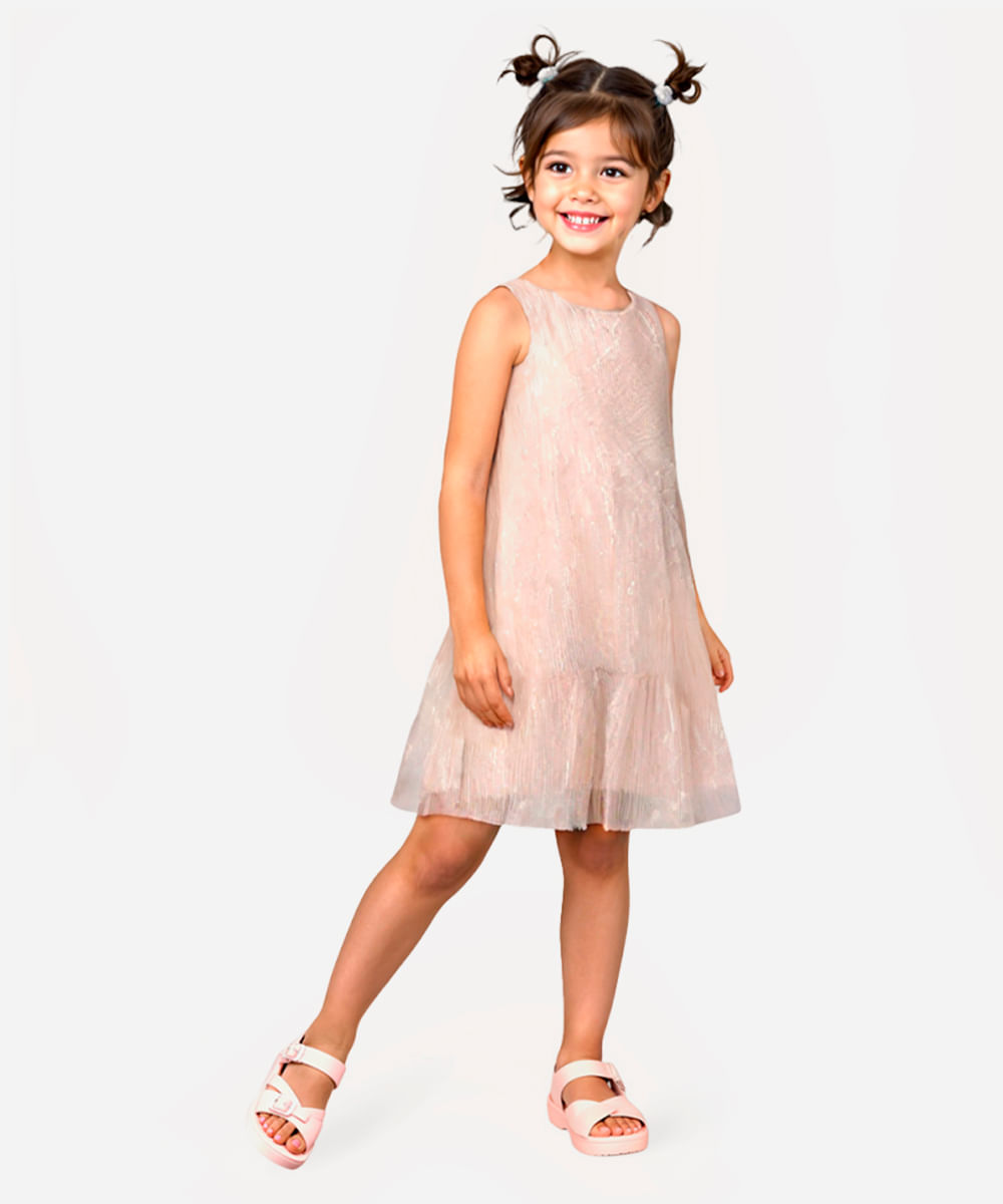 vestido godê infantil com lurex rosa
