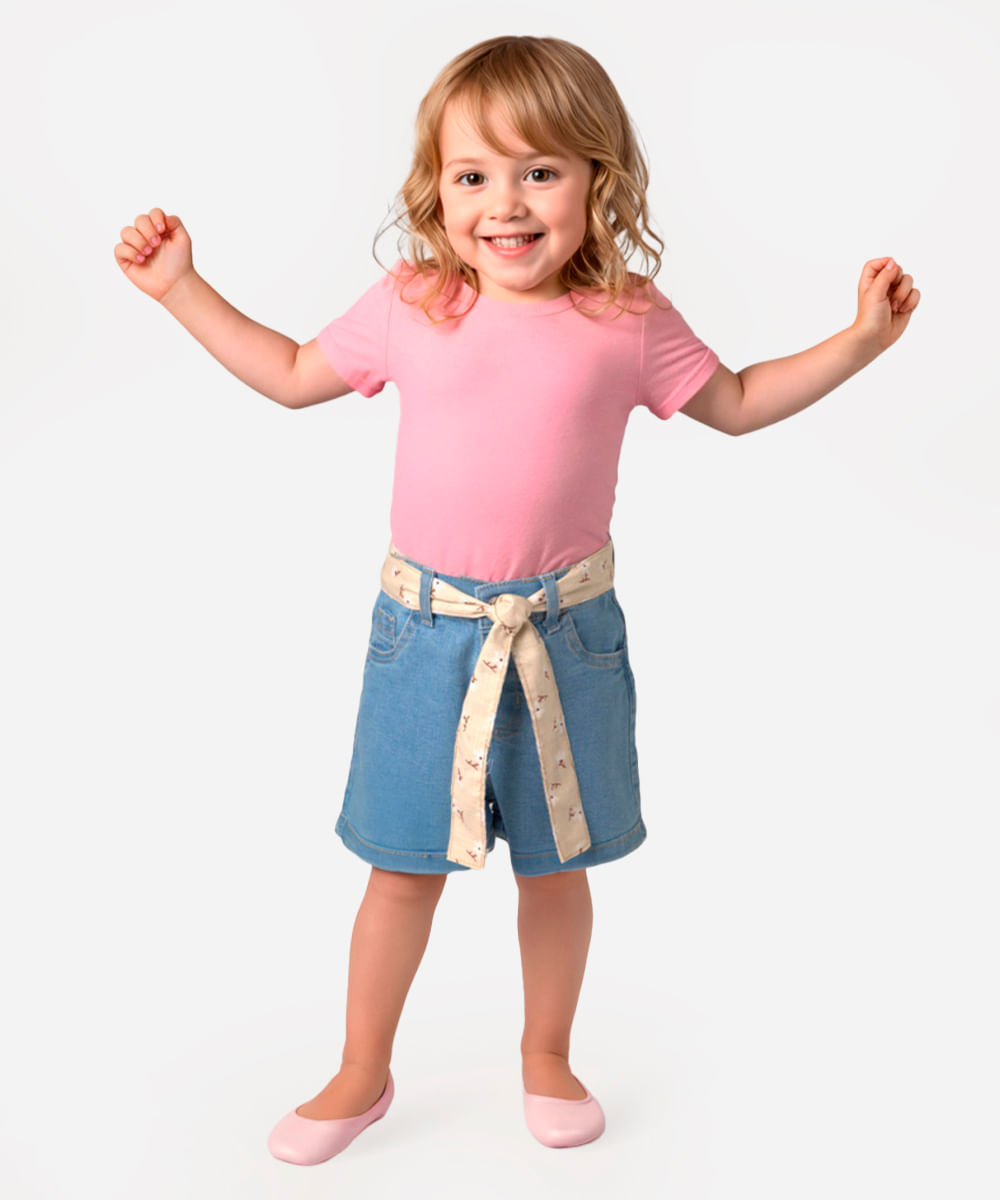 short jeans infantil com faixa azul