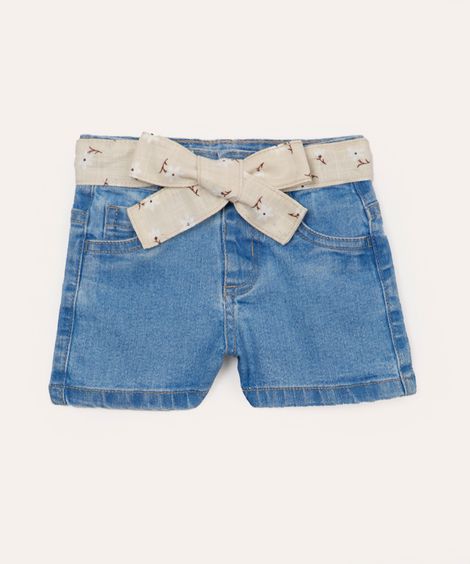 short jeans infantil com faixa azul