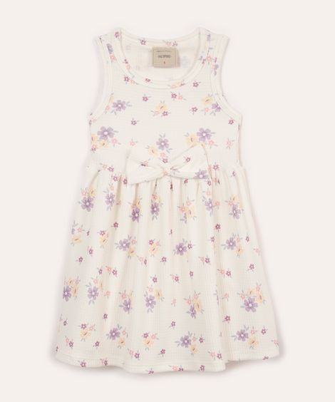vestido infantil com laço floral off white