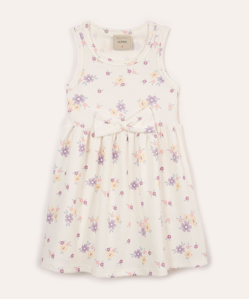vestido infantil com laço floral off white