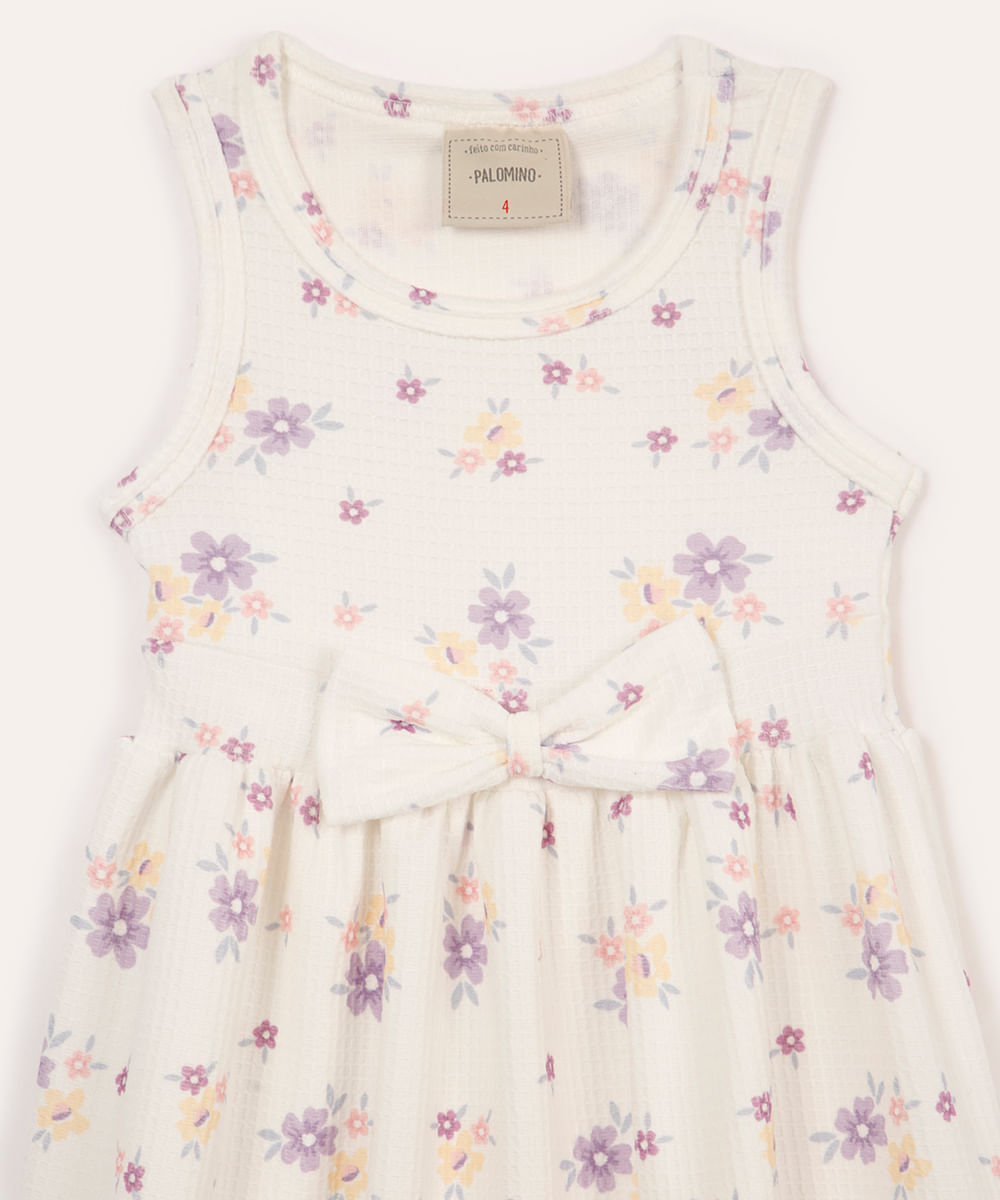 vestido infantil com laço floral off white
