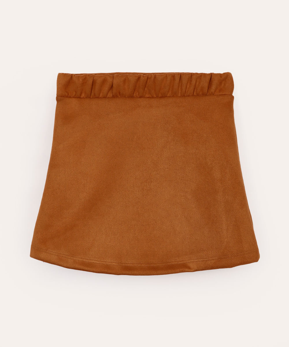 saia curta de suede infantil com franjas marrom