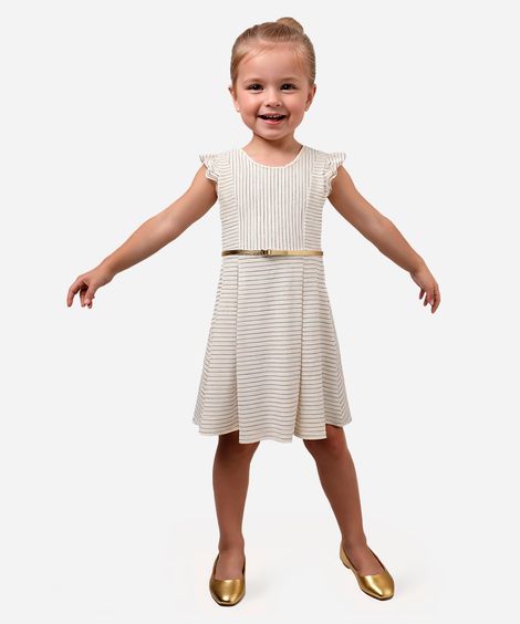 vestido infantil listrado com cinto off white