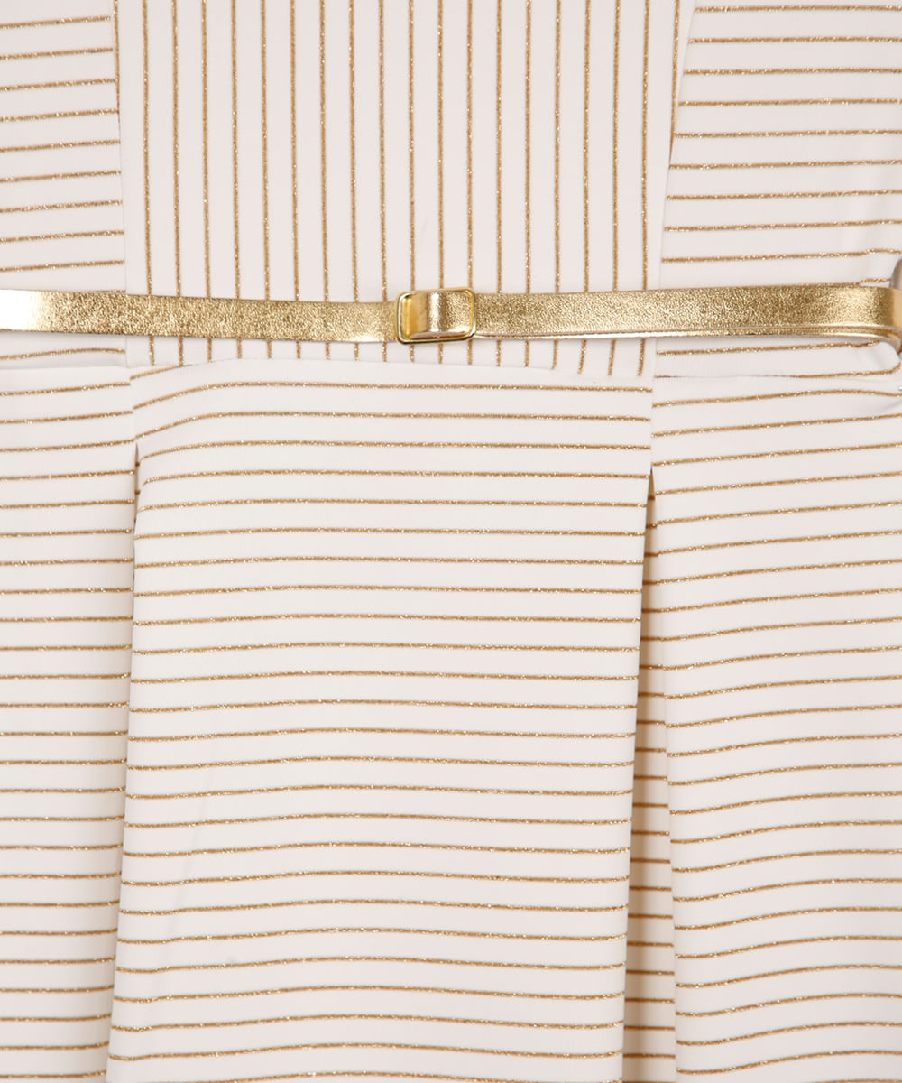vestido infantil listrado com cinto off white