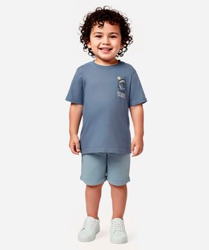 camiseta infantil de algodão the waves are calling azul