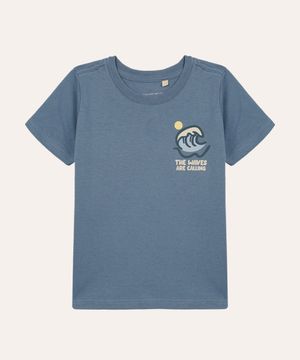 camiseta infantil de algodão the waves are calling azul